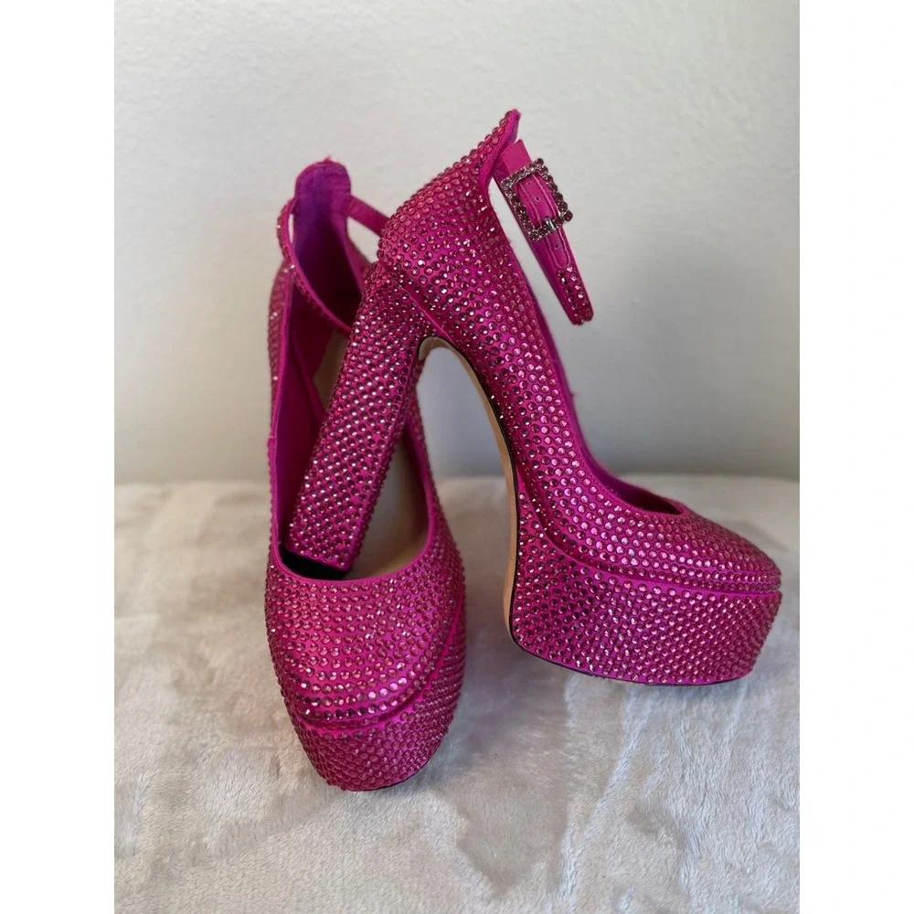 Antonio Melani Pink Rhinestone Mary Jane Platform Chunky‎ Heels Size 8